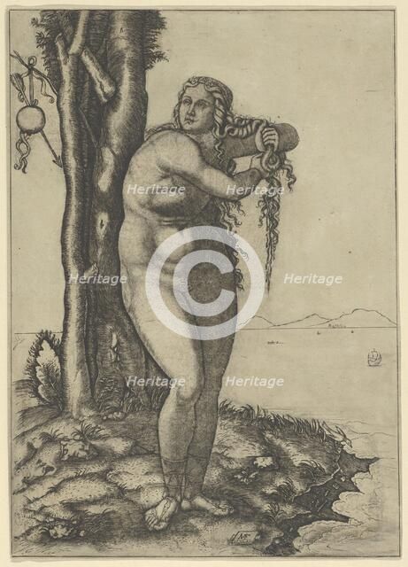 Venus wringing the water from her hair, standing at the water's edge, 1506., Creator: Marcantonio Raimondi.
