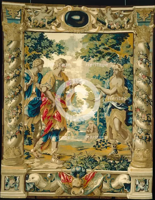 Venus tells Aeneas and his friend Achates to go to Carthage, 1679. Creator: Giovanni Francesco Romanelli (Italian, 1610-1662); Michael Wauters (Flemish, 1679).