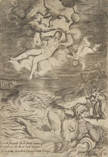 Venus tumbling with putti in the clouds, from The Loves of the Gods ca. 1531-76. Creator: Giulio Bonasone