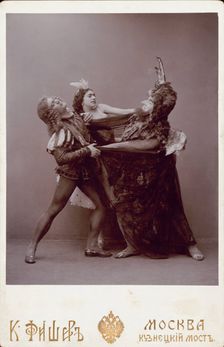 Vera Karalli, Mikhail Mordkin and Alexey Kozlov in the ballet Swan Lake by P. Tchaikovsky, 1906. Creator: Karl August Fischer