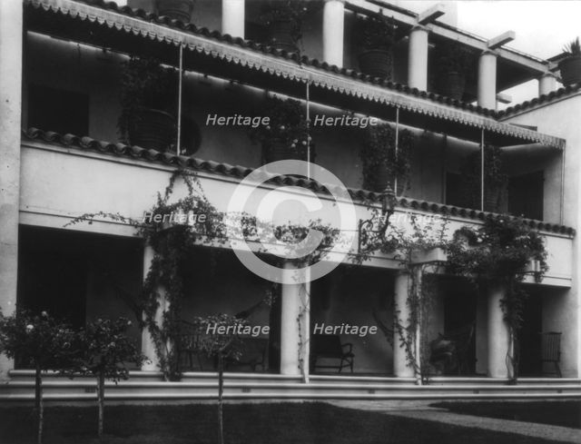 Verandah, Mrs. Phoebe Apperson Hearst's home, Pleasanton, California, 1920s. Creator: Frances Benjamin Johnston.