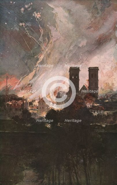 'Verdun; Bombardement de Verdun avec des obus incendiaires (nuit du 25 au 26 mars 1916)', (1924) Creator: Francois Flameng.