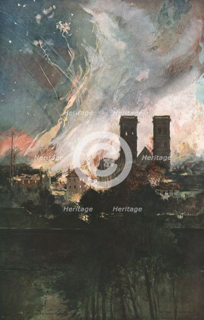'Verdun; Bombardement de Verdun avec des obus incendiaires (nuit du 25 au 26 mars 1916)', 1916. Creator: Francois Flameng.