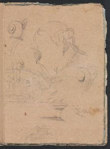 Verona Sketchbook: Architectural motifs with female head (page 45), 1760. Creator: Francesco Lorenzi (Italian, 1723-1787)