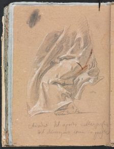 Verona Sketchbook: Drapery study with foot and inscription (page 88) , 1760. Creator: Francesco Lorenzi (Italian, 1723-1787)