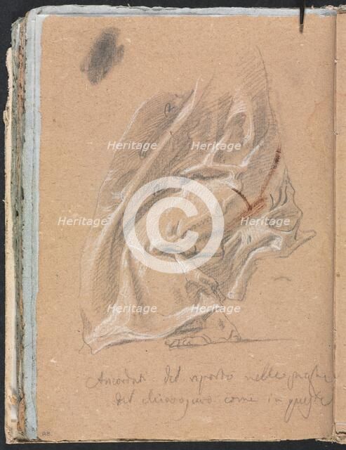 Verona Sketchbook: Drapery study with foot and inscription (page 88) , 1760. Creator: Francesco Lorenzi (Italian, 1723-1787).
