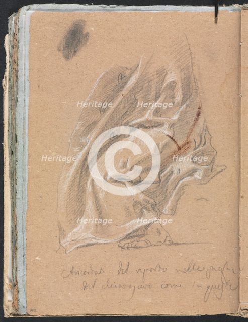 Verona Sketchbook: Drapery study with foot and inscription (page 88) , 1760. Creator: Francesco Lorenzi (Italian, 1723-1787).