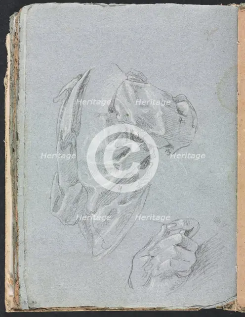 Verona Sketchbook: Drapery study with left hand (page 86), 1760. Creator: Francesco Lorenzi (Italian, 1723-1787).