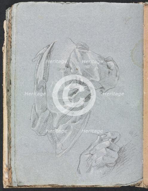 Verona Sketchbook: Drapery study with left hand (page 86), 1760. Creator: Francesco Lorenzi (Italian, 1723-1787).