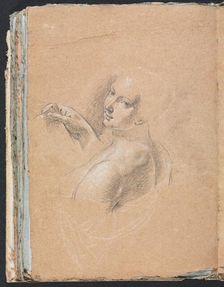 Verona Sketchbook: Female nude looking over left shoulder (page 74), 1760. Creator: Francesco Lorenzi (Italian, 1723-1787)