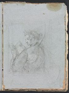 Verona Sketchbook: Female figure with open book (page 63), 1760. Creator: Francesco Lorenzi (Italian, 1723-1787)