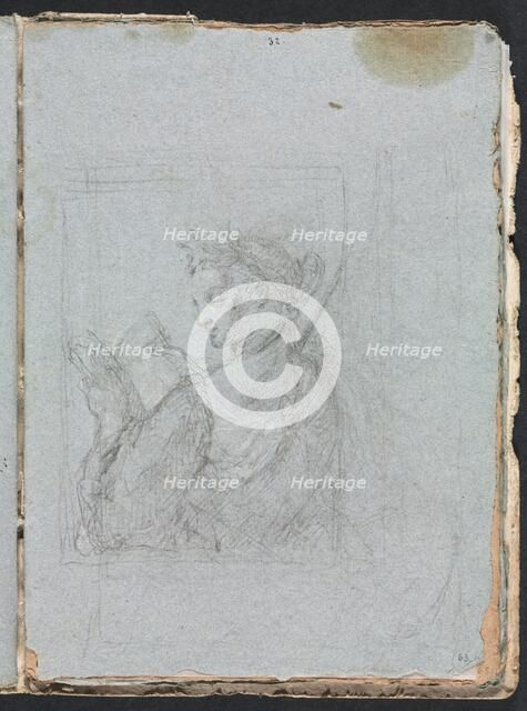 Verona Sketchbook: Female figure with open book (page 63), 1760. Creator: Francesco Lorenzi (Italian, 1723-1787).