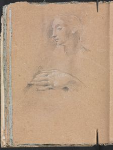 Verona Sketchbook: Female head and left hand (page 42), 1760. Creator: Francesco Lorenzi (Italian, 1723-1787)