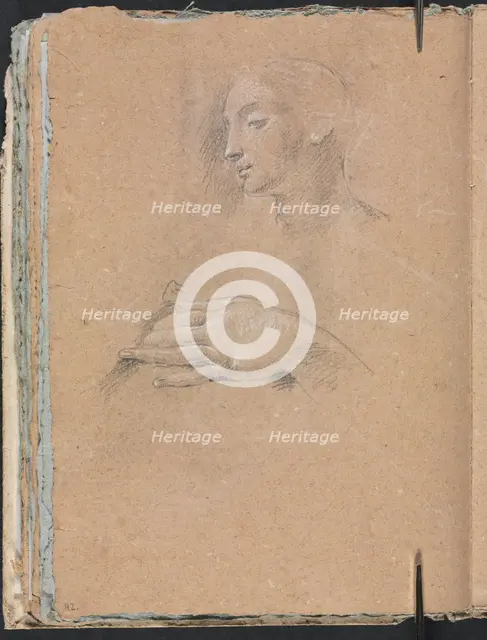 Verona Sketchbook: Female head and left hand (page 42), 1760. Creator: Francesco Lorenzi (Italian, 1723-1787).