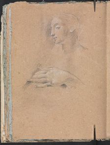 Verona Sketchbook: Female head and left hand (page 42), 1760. Creator: Francesco Lorenzi (Italian, 1723-1787)