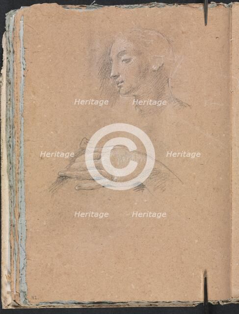 Verona Sketchbook: Female head and left hand (page 42), 1760. Creator: Francesco Lorenzi (Italian, 1723-1787).