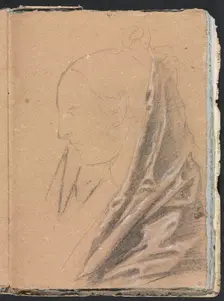 Verona Sketchbook: Female head with drapery (page 81), 1760. Creator: Francesco Lorenzi (Italian, 1723-1787)