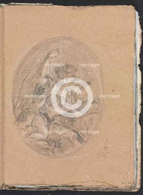 Verona Sketchbook: Figure with child in roundel (page 67), 1760. Creator: Francesco Lorenzi (Italian, 1723-1787).