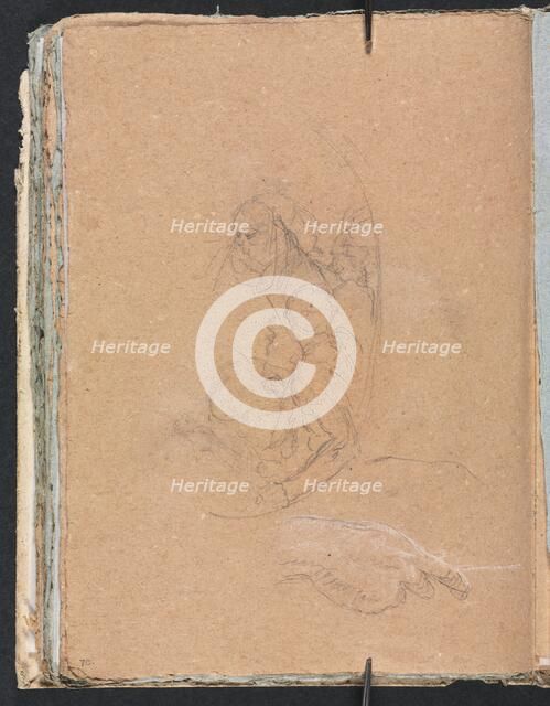Verona Sketchbook: Figures in a roundel with study of a hand (page 70), 1760. Creator: Francesco Lorenzi (Italian, 1723-1787).