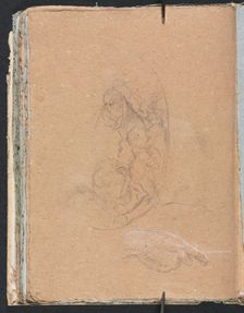 Verona Sketchbook: Figures in a roundel with study of a hand (page 70), 1760. Creator: Francesco Lorenzi (Italian, 1723-1787)