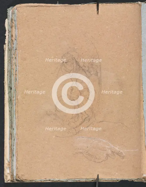 Verona Sketchbook: Figures in a roundel with study of a hand (page 70), 1760. Creator: Francesco Lorenzi (Italian, 1723-1787).