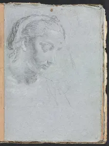 Verona Sketchbook: Head and shoulders of a woman (page 61), 1760. Creator: Francesco Lorenzi (Italian, 1723-1787)