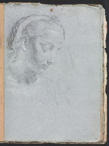 Verona Sketchbook: Head and shoulders of a woman (page 61), 1760. Creator: Francesco Lorenzi (Italian, 1723-1787)
