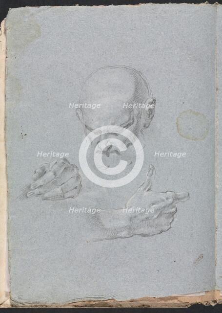 Verona Sketchbook: Head of a man with hands (page 8), 1760. Creator: Francesco Lorenzi (Italian, 1723-1787).