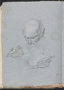 Verona Sketchbook: Head of a man with hands (page 8), 1760. Creator: Francesco Lorenzi (Italian, 1723-1787)