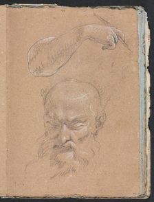 Verona Sketchbook: Head of a bearded man and right arm and hand (page 59), 1760. Creator: Francesco Lorenzi (Italian, 1723-1787)