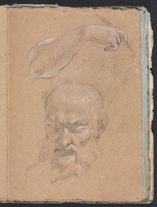 Verona Sketchbook: Head of a bearded man and right arm and hand (page 59), 1760. Creator: Francesco Lorenzi (Italian, 1723-1787)