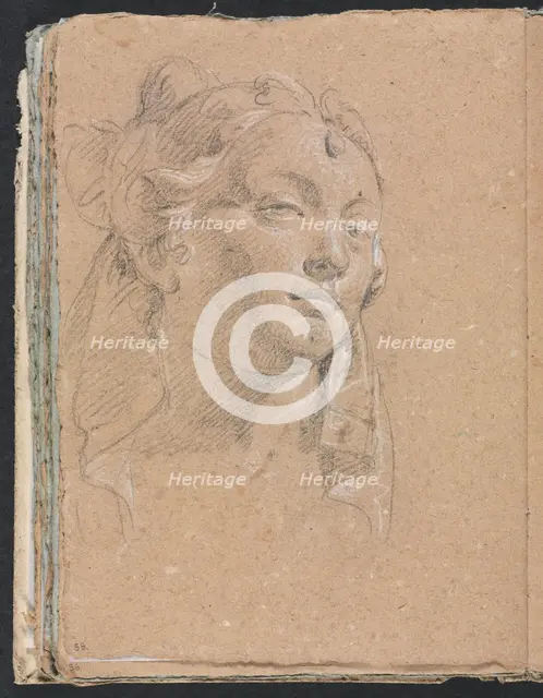 Verona Sketchbook: Head of a woman (page 58), 1760. Creator: Francesco Lorenzi (Italian, 1723-1787).