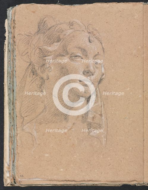 Verona Sketchbook: Head of a woman (page 58), 1760. Creator: Francesco Lorenzi (Italian, 1723-1787).