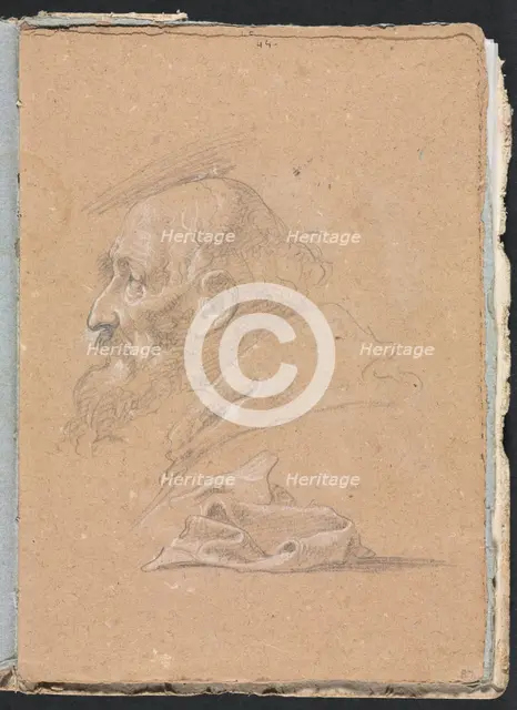 Verona Sketchbook: Monk in profile with drapery (page 87), 1760. Creator: Francesco Lorenzi (Italian, 1723-1787).