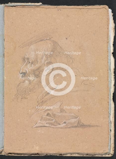 Verona Sketchbook: Monk in profile with drapery (page 87), 1760. Creator: Francesco Lorenzi (Italian, 1723-1787).