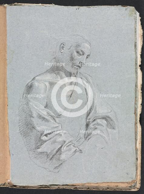 Verona Sketchbook: Male figure with drapery (page 71), 1760. Creator: Francesco Lorenzi (Italian, 1723-1787).