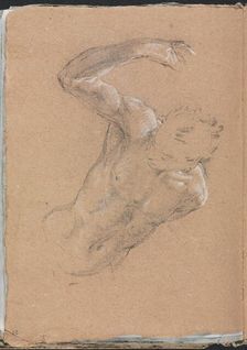 Verona Sketchbook :Male nude with upraised right arm (page 32), 1760. Creator: Francesco Lorenzi (Italian, 1723-1787)