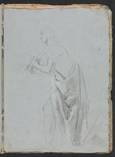 Verona Sketchbook: Standing male with drapery (page 19), 1760. Creator: Francesco Lorenzi (Italian, 1723-1787)