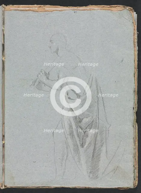 Verona Sketchbook: Standing male with drapery (page 19), 1760. Creator: Francesco Lorenzi (Italian, 1723-1787).