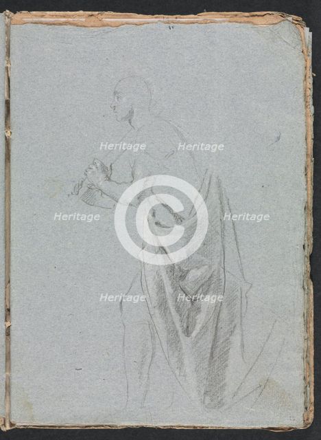 Verona Sketchbook: Standing male with drapery (page 19), 1760. Creator: Francesco Lorenzi (Italian, 1723-1787).