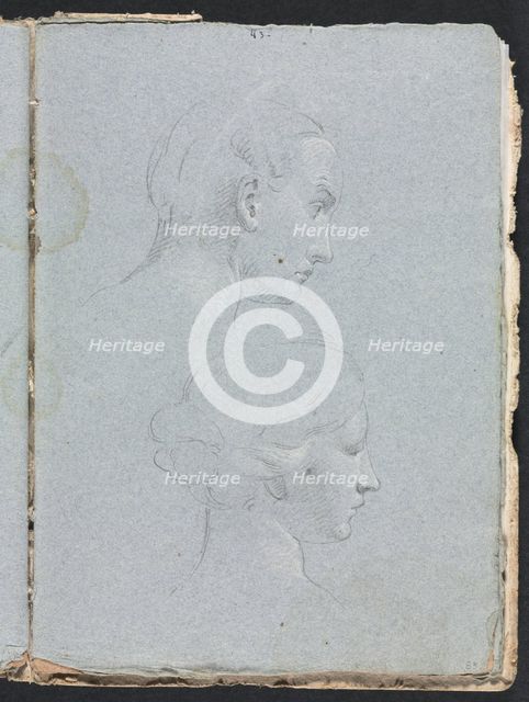 Verona Sketchbook: Two heads (page 85), 1760. Creator: Francesco Lorenzi (Italian, 1723-1787).
