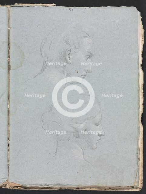 Verona Sketchbook: Two heads (page 85), 1760. Creator: Francesco Lorenzi (Italian, 1723-1787).