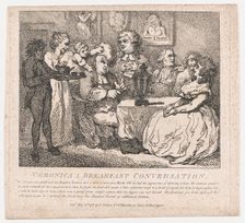 Veronica, a Breakfast Conversation (Picturesque Beauties of Boswell, Part the Firs..., May 30, 1786. Creator: Thomas Rowlandson