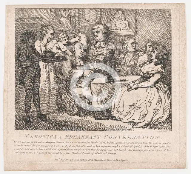 Veronica, a Breakfast Conversation (Picturesque Beauties of Boswell, Part the Firs..., May 30, 1786. Creator: Thomas Rowlandson.