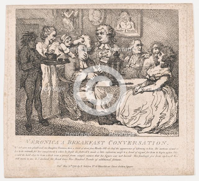 Veronica, a Breakfast Conversation (Picturesque Beauties of Boswell, Part the Firs..., May 30, 1786. Creator: Thomas Rowlandson.