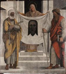 Veronica between Saints Peter and Paul, 1524-1525. Creator: Ugo da Carpi (1480-1532)