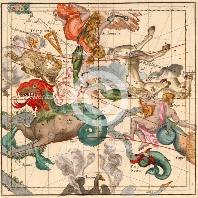 Vernal Equinox , Plate 2 from Globi coelestis in tabulas planas redacti descriptio, 1674. 