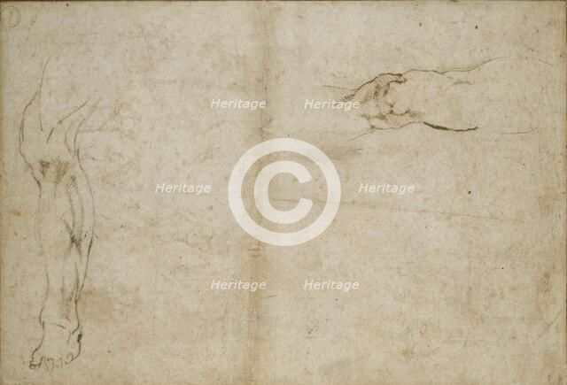 Verso: Studies of a Man's leg, c1490-1560. Artist: Michelangelo Buonarroti.