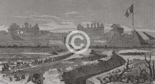 Versailles troops enter the Fort d'Issy to overthrow the revolutionary government, Paris..., 1871.  Creator: Fernando Miranda.