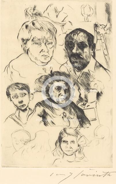 Verschiedene Köpfe und Selbstbildnis (Assorted Heads and Self-Portrait), 1915. Creator: Lovis Corinth.